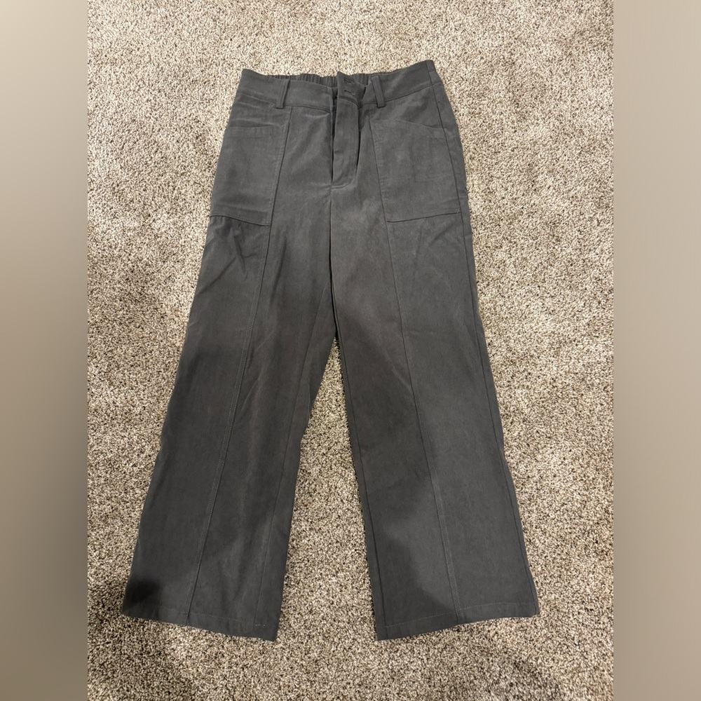 Gray, high waisted, wide leg, corduroy pants
